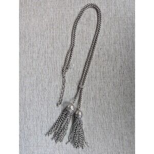 Joan Rivers Necklace Tassel Lariat Adjustable‎ Statement Silver Tone Long
